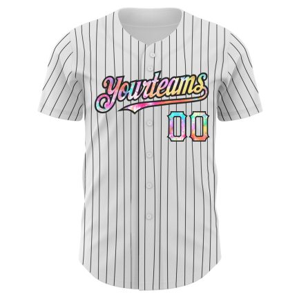 Custom Name and Number Personalized Tie Dye Baseball Jersey - White Black Pinstripe Authentic Team Gear Personalized White