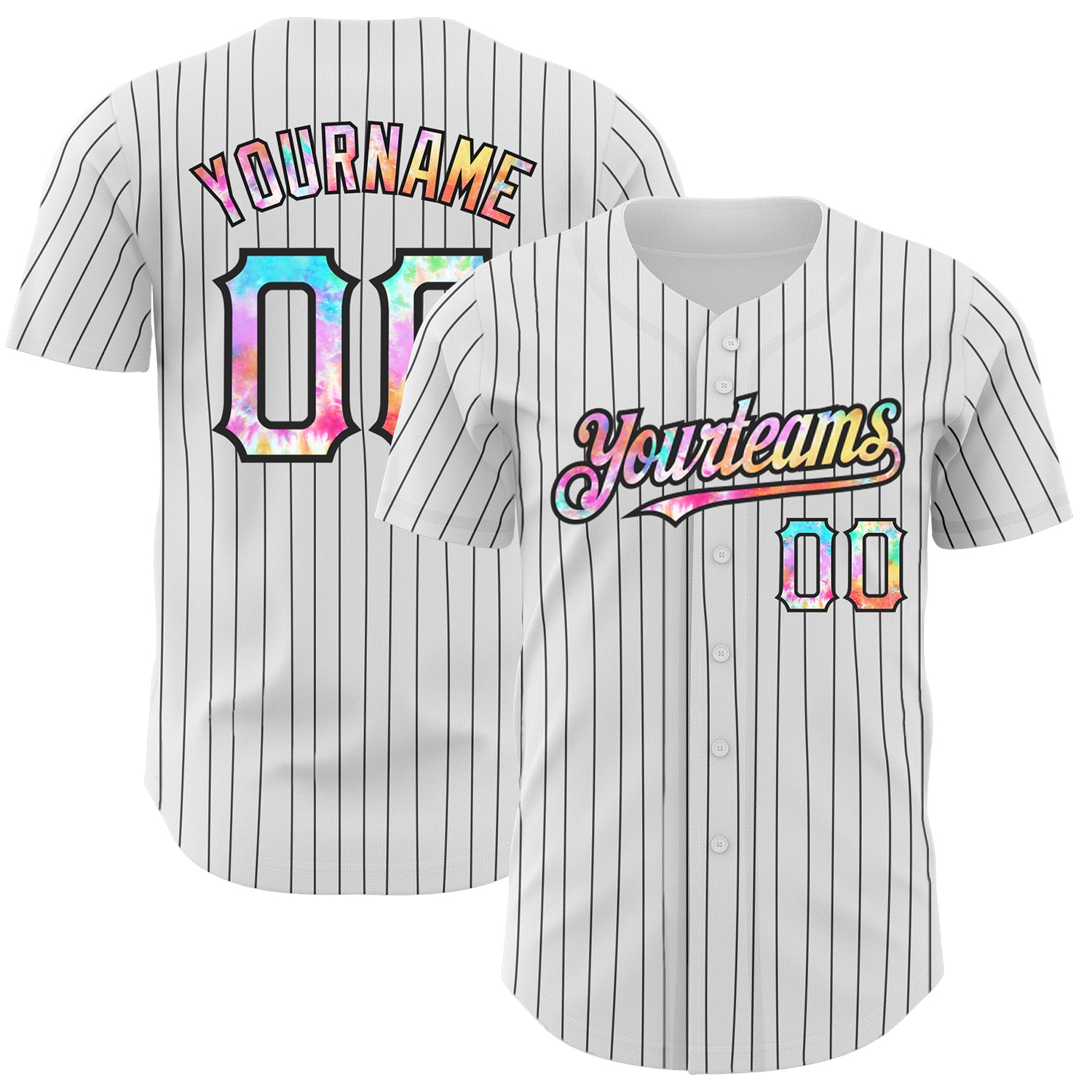 Custom Name and Number Personalized Tie Dye Baseball Jersey - White Black Pinstripe Authentic Team Gear Personalized White