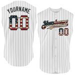 Custom Name and Number Vintage USA Flag Baseball Jersey - Personalized Sleeveless Black White Pinstripe Team Apparel Personalized