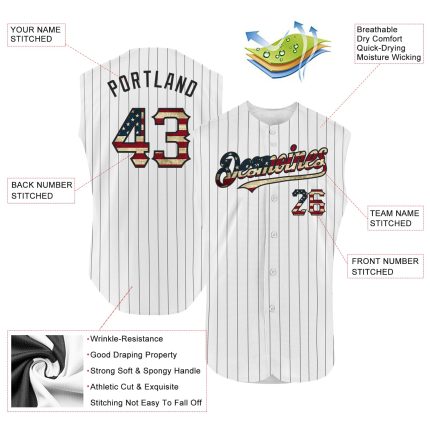 Custom Name and Number Vintage USA Flag Baseball Jersey - Personalized Sleeveless Black White Pinstripe Team Apparel Personalized