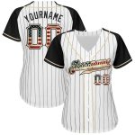 Personalized Vintage USA Flag Baseball Jersey with Custom Name and Number - Black Pinstripe Raglan Sleeves Personalized White