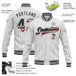 Custom Name and Number Vintage USA Flag Bomber Varsity Jacket White Black Pinstripe Full-Snap Team Design Personalized White