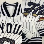 Custom Name and Number Vintage USA Flag Bomber Varsity Jacket White Black Pinstripe Full-Snap Team Design Personalized White