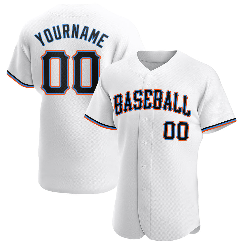 Custom Authentic Baseball Jersey with Personalized Name and Number in White, Black, and Powder Blue Personalized White Black-Powder
