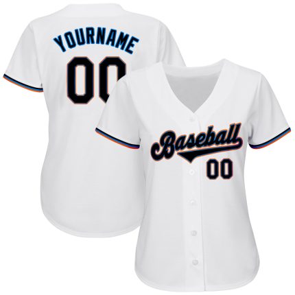 Personalized Authentic Baseball Jersey in White Black Powder Blue Design Personalized White Black-Powder Blue Authentic Baseball