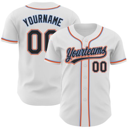 Customizable Baseball Jersey - Personalized Authentic Team Jersey in White, Black, Powder Blue & Orange with Name and Number