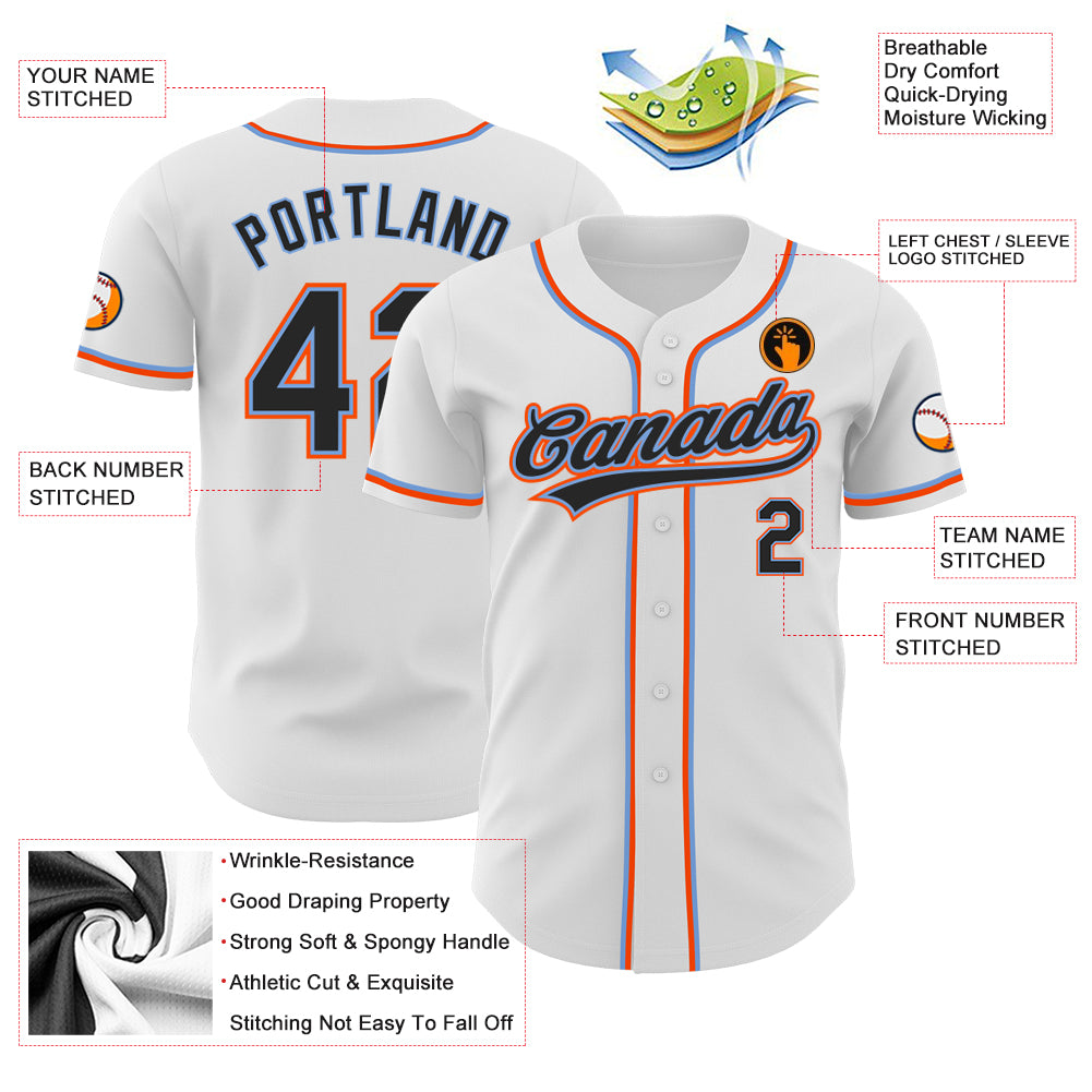 Personalized White Black Powder Blue-Orange Authentic Baseball Jersey Team Custom Name and Number Customizable Baseball Jersey - Personalized Authentic Team Jersey in White, Black, Powder Blue & Orange with Name and Number - Image 3