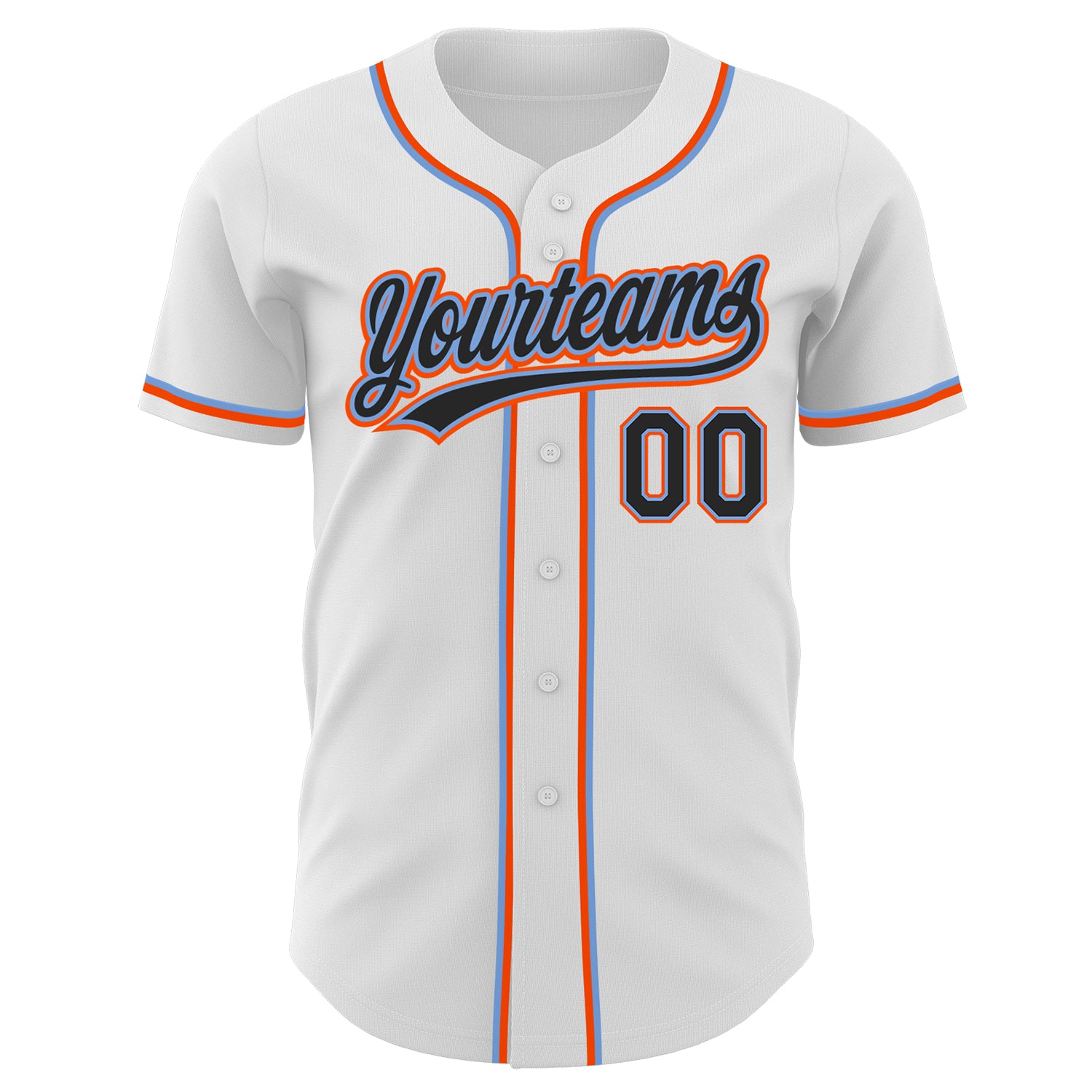 Personalized White Black Powder Blue-Orange Authentic Baseball Jersey Team Custom Name and Number Customizable Baseball Jersey - Personalized Authentic Team Jersey in White, Black, Powder Blue & Orange with Name and Number - Image 2