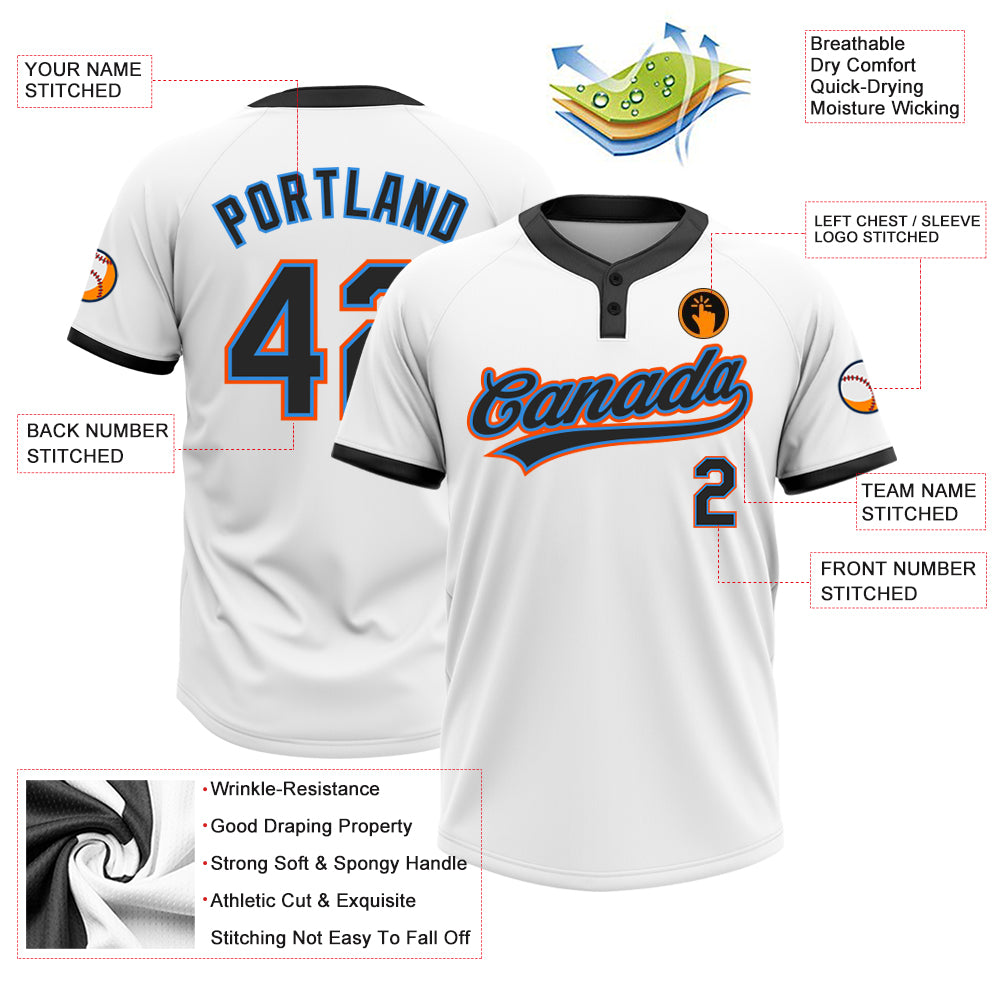 Personalized White Black Powder Blue-Orange Two-Button Unisex Softball Jersey Team Custom Name and Number Custom Name and Number Two-Button Unisex Softball Jersey - Personalized White Black Powder Blue Orange Design Personalized - Image 3