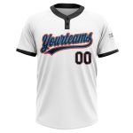 Custom Name and Number Two-Button Unisex Softball Jersey - Personalized White Black Powder Blue Orange Design Personalized