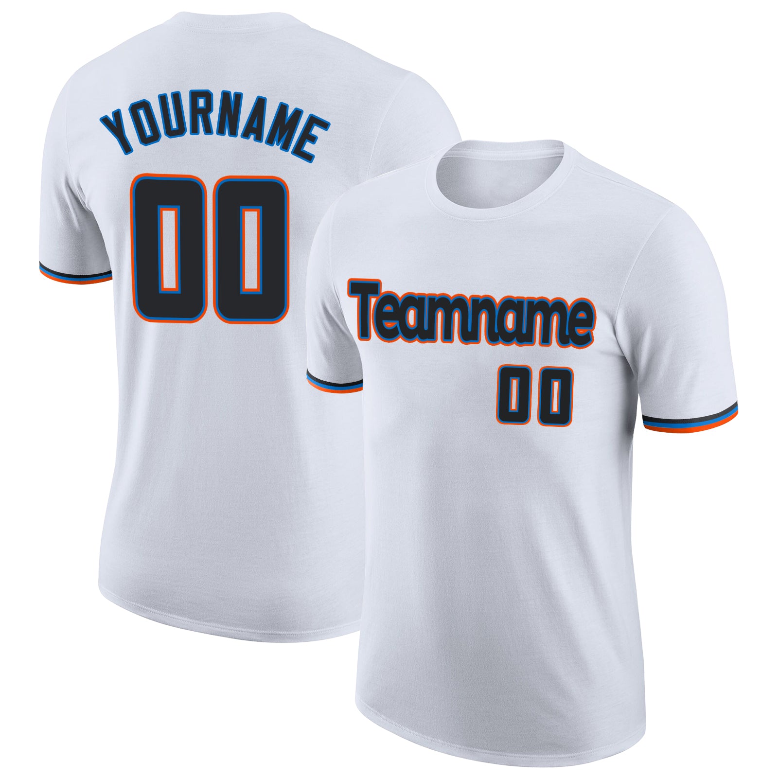 Custom Team Performance T-Shirt with Name & Number - Personalized White, Black, and Blue Powder Design Personalized White