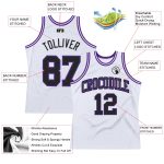 Custom Name and Number Personalized Authentic Basketball Jersey - White Black Purple Throwback Style Personalized White Black-Purple