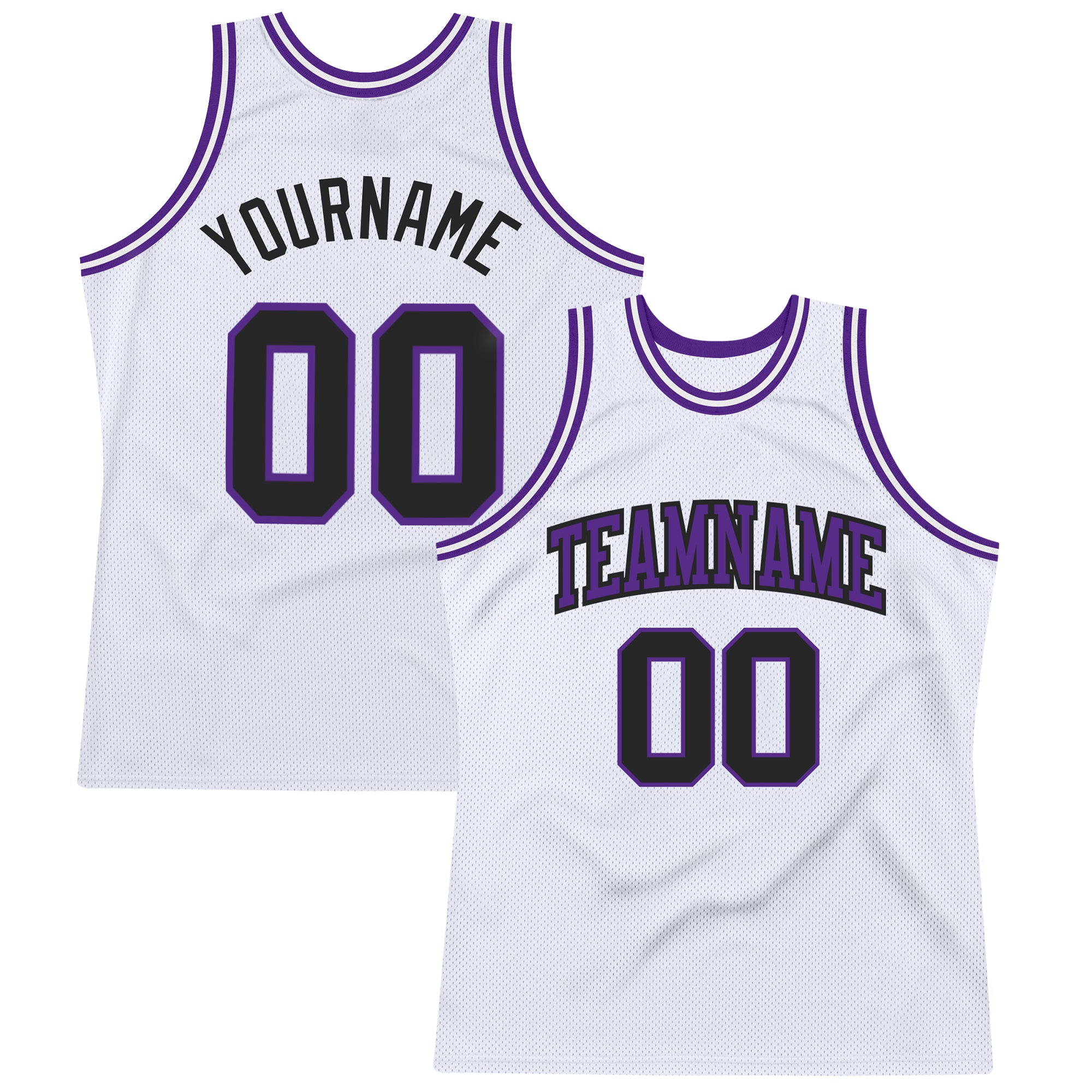 Custom Name and Number Personalized Authentic Basketball Jersey - White Black Purple Throwback Style Personalized White Black-Purple