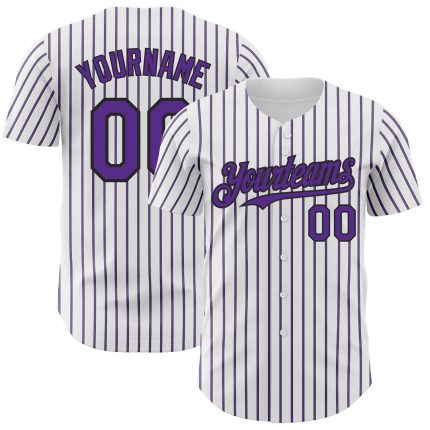 Personalized Purple Black Authentic Baseball Jersey with Custom Name and Number - White Black Purple Pinstripe Design Personalized