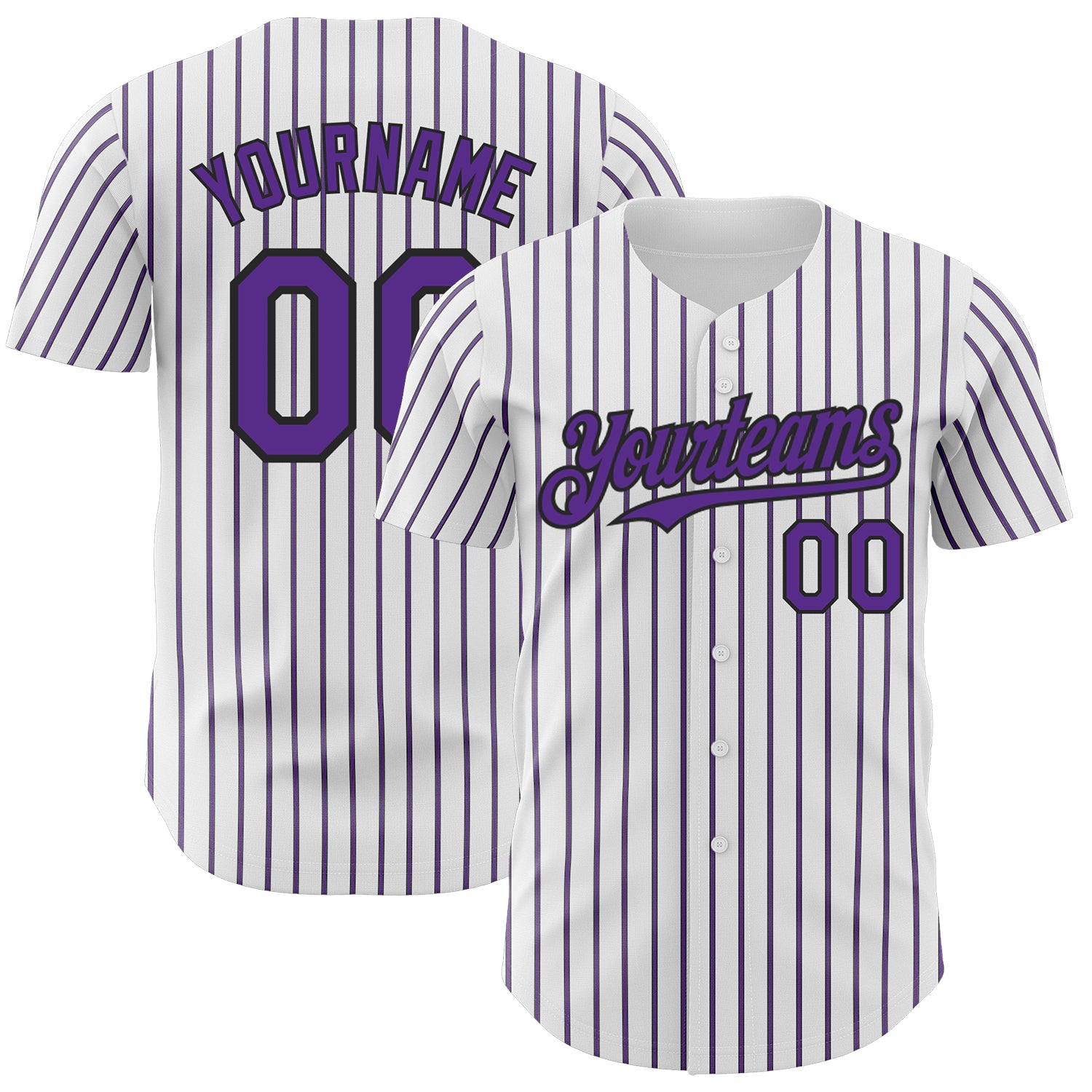 Personalized Purple Black Authentic Baseball Jersey with Custom Name and Number - White Black Purple Pinstripe Design Personalized
