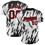 Custom Name and Number Baseball Jersey - Personalized 3D Pattern Design in White Black-Red Abstract Sharp Shape Personalized