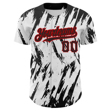 Custom Name and Number Baseball Jersey - Personalized 3D Pattern Design in White Black-Red Abstract Sharp Shape Personalized