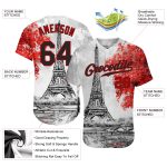 Custom Eiffel Tower Baseball Jersey with 3D White Black-Red Pattern, Personalized Name & Number, Authentic Design Personalized