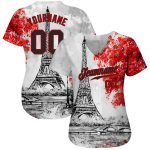 Custom Eiffel Tower Baseball Jersey with 3D White Black-Red Pattern, Personalized Name & Number, Authentic Design Personalized