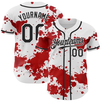 Personalized 3D Pattern Baseball Jersey with Custom Name and Number, White Black-Red Design, Rave Splash Team Gear Personalized