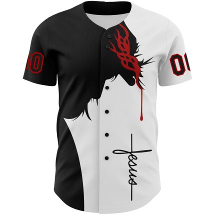 Custom Jesus Christ Baseball Jersey with Personalized Name & Number, Authentic 3D Pattern in White Black Red Personalized