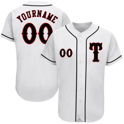 Custom Authentic Baseball Jersey in White and Black-Red Colors Personalized White Black-Red Authentic Baseball Jersey