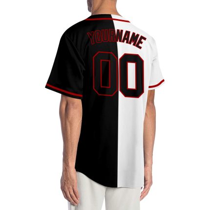 Personalized Authentic Baseball Jersey with Custom Name & Number - White Black-Red Split Fashion Design Personalized White