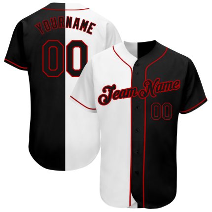 Custom Name & Number Authentic Baseball Jersey - Personalized White-Black-Red Split Fashion Team Gear Personalized White-Black
