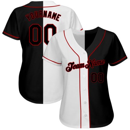 Custom Name & Number Authentic Baseball Jersey - Personalized White-Black-Red Split Fashion Team Gear Personalized White-Black