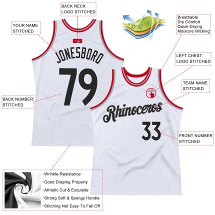 Custom Authentic Basketball Jersey - White Black Red Throwback Design Personalized White Black-Red Authentic Throwback Basketball