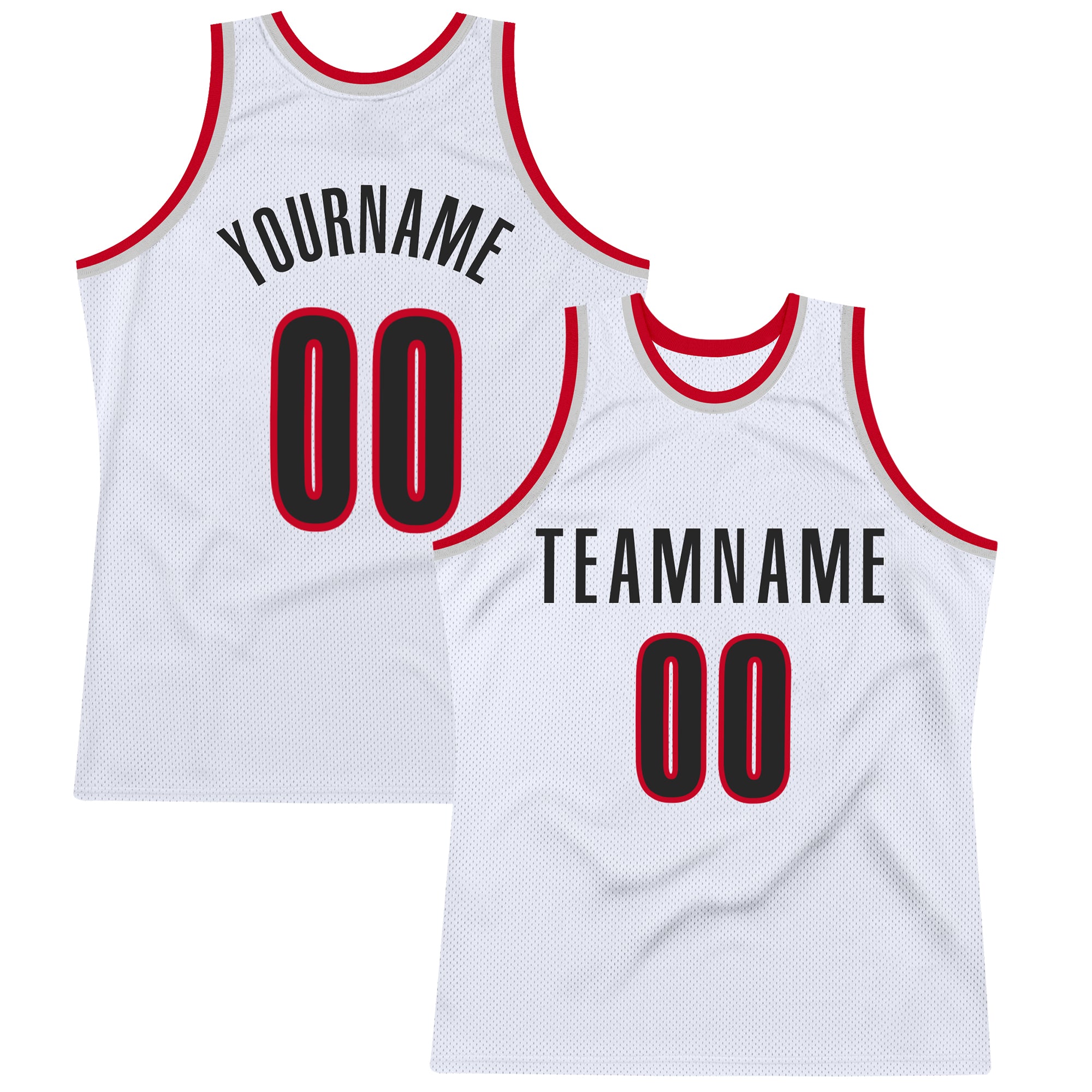Custom Name and Number Authentic Throwback Basketball Jersey - Personalized White Black-Red Design Personalized White Black-Red