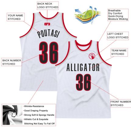 Custom Name and Number Authentic Throwback Basketball Jersey - Personalized White Black-Red Design Personalized White Black-Red