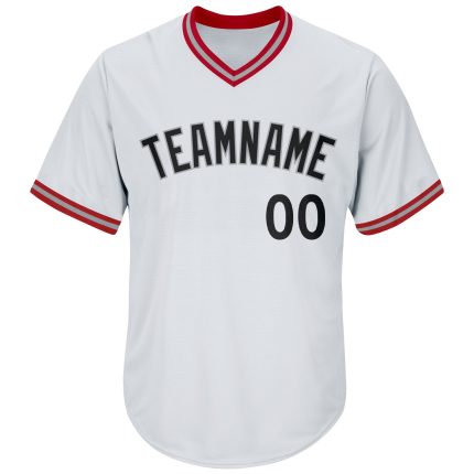 Personalized Authentic Baseball Jersey Shirt Rib-Knit in White Black-Red Personalized White Black-Red Authentic Throwback