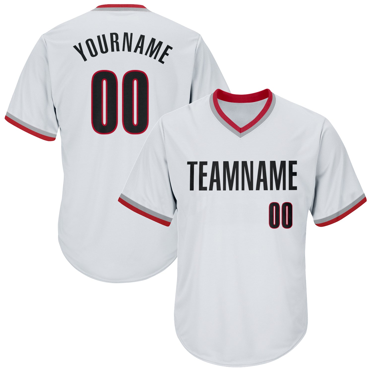 Custom Name Number Throwback Baseball Jersey Shirt - Personalized White Black Red Rib-Knit Team Apparel Personalized White