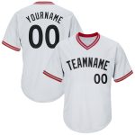 Personalized Authentic Baseball Jersey Shirt Rib-Knit in White Black-Red Personalized White Black-Red Authentic Throwback