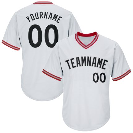 Personalized Authentic Baseball Jersey Shirt Rib-Knit in White Black-Red Personalized White Black-Red Authentic Throwback