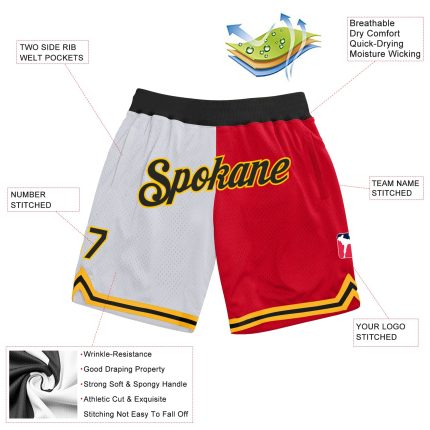Personalized Authentic Fashion Basketball Shorts White Black Red Split Design Personalized White Black-Red Authentic Throwback