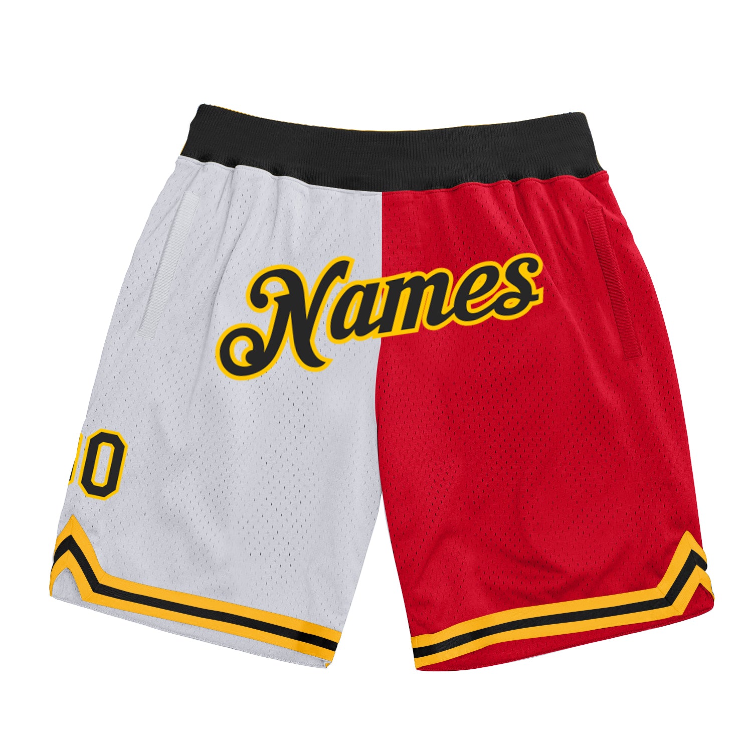 Personalized Authentic Fashion Basketball Shorts White Black Red Split Design Personalized White Black-Red Authentic Throwback