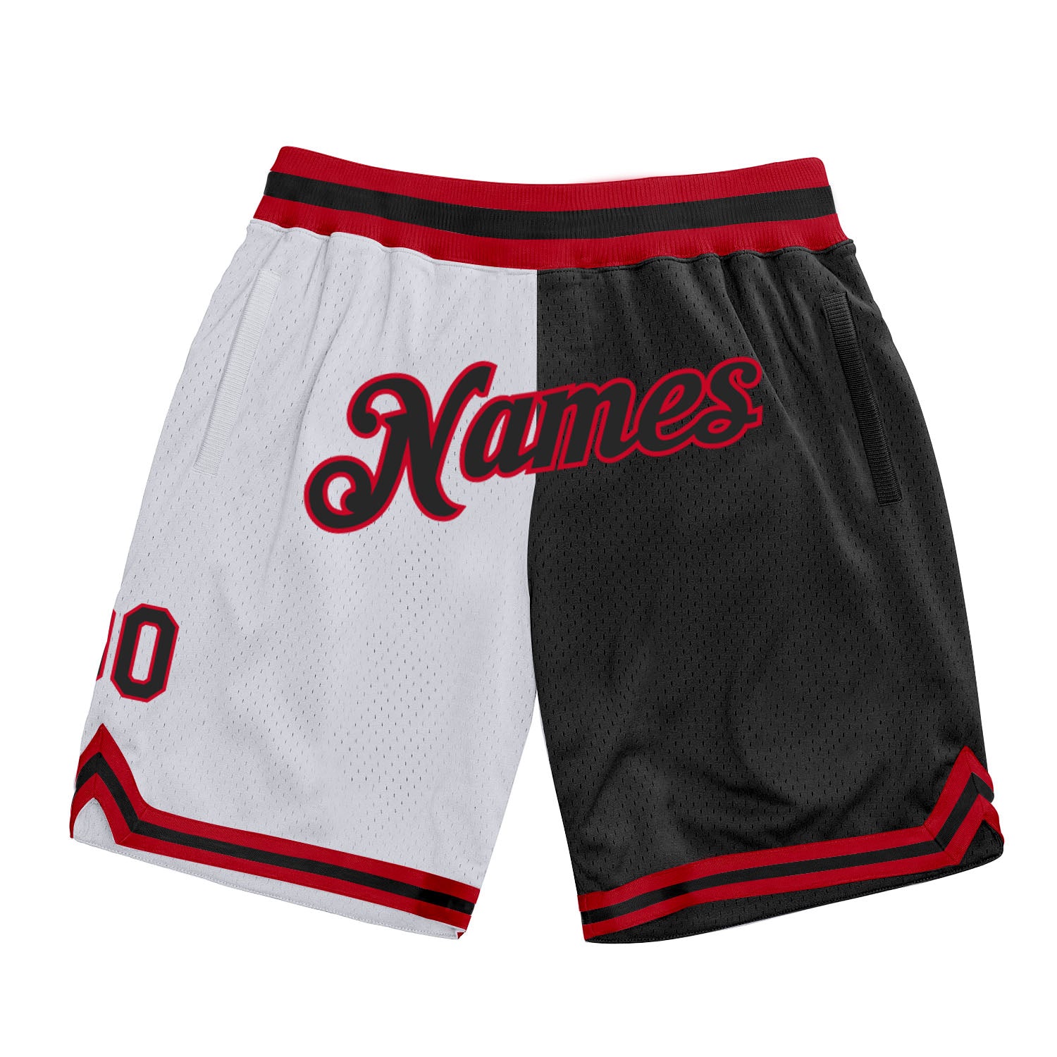 Custom Name Number Personalized Authentic Basketball Shorts White Black Red Throwback Split Fashion Personalized White Black-Red
