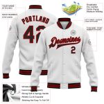Customizable Varsity Letterman Jacket with Name and Number - Personalized Black and Red Bomber Full-Snap Team Jacket Personalized