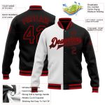 Custom Name and Number Bomber Jacket | Personalized White Black Red Varsity Letterman Full-Snap Fashion Jacket Personalized