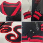 Custom Name and Number Bomber Jacket | Personalized White Black Red Varsity Letterman Full-Snap Fashion Jacket Personalized
