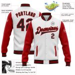 Personalized Two Tone Varsity Letterman Bomber Jacket White Black Red Full-Snap Personalized White Black-Red Bomber Full-Snap