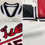 Custom Two-Tone Varsity Letterman Jacket with Personalized Name and Number, White Black-Red Bomber Style Personalized White