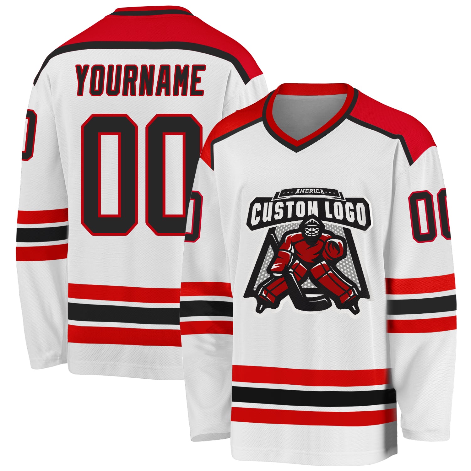 Personalized Black Red White Hockey Jersey - Customizable Team Sports Apparel Personalized White Black-Red Hockey Jersey