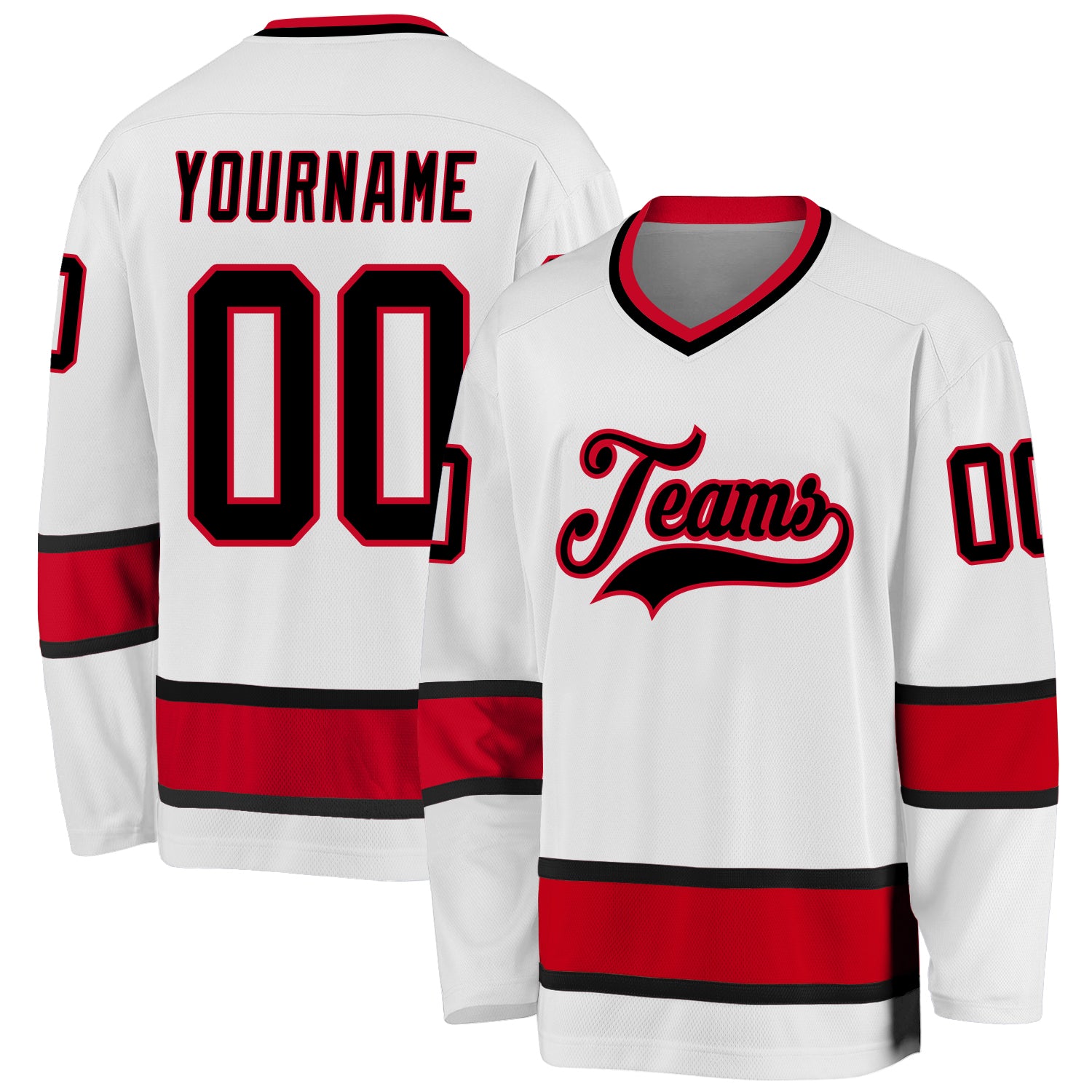 Custom Name & Number Personalized Hockey Jersey in White Black-Red for Team Personalized White Black-Red Hockey Jersey Team