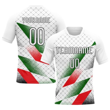 Customizable Palestine Volleyball Jersey with Name and Number - Personalized Geometric Design in White, Black, Red, Green