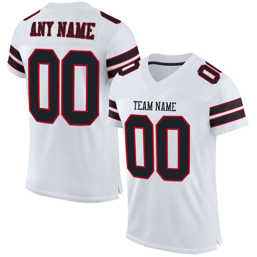Personalized Black and Red Authentic Football Jersey - White Mesh Design Personalized White Black-Red Mesh Authentic Football