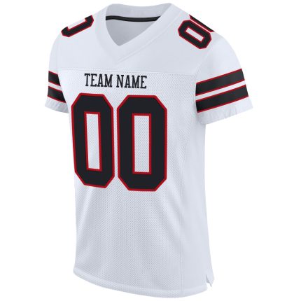 Personalized Black and Red Authentic Football Jersey - White Mesh Design Personalized White Black-Red Mesh Authentic Football