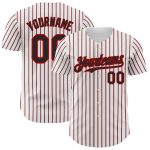 Custom Black-Red Authentic Baseball Jersey with Personalized Name and Number - White and Black Red Pinstripe Design Personalized